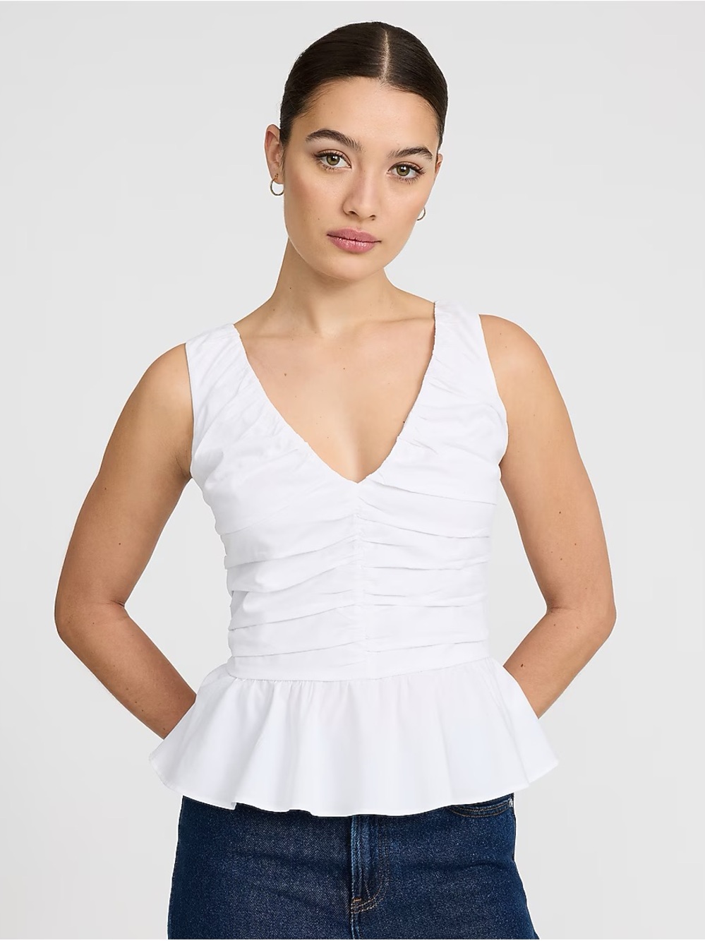 Express White V-Neck Peplum Camisole